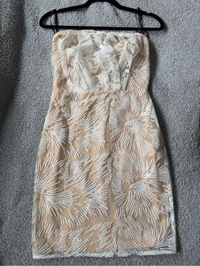 Missguided Strapless Beaded Sheath Dress in Nude and White